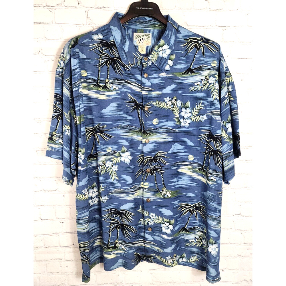 Big Dogs Hawaiian Shirt Mens 3XL Floral Beach Island Palm Cruise Wear Button Up